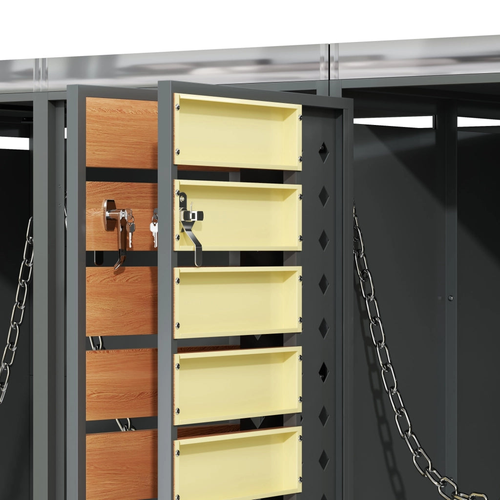 Copribidoni per 4 Contenitori con Ante con Serratura Fioriera Integrata Pannelli Ventilati in Acciaio Grigio