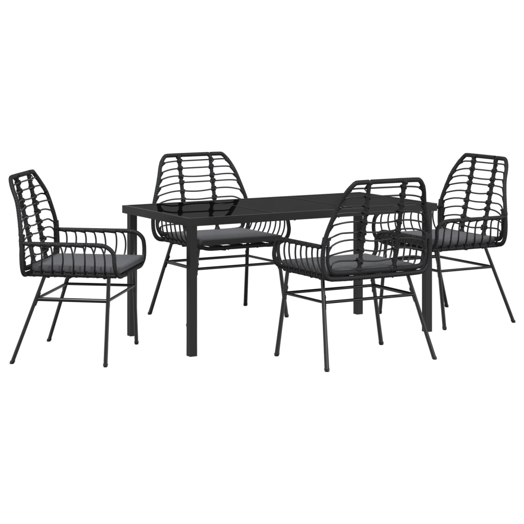 Set da Pranzo da Giardino 5 Pezzi con Cuscini Nero Polyrattan