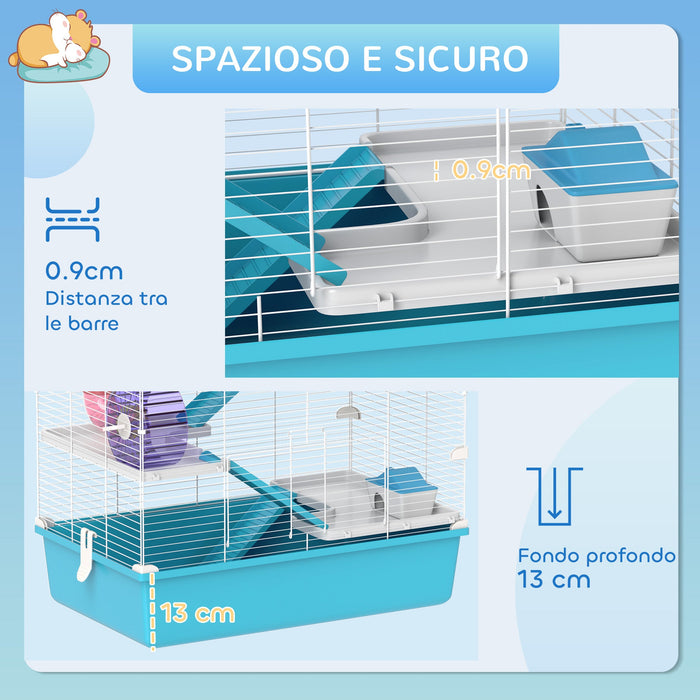 Gabbia per Criceti 6 Livelli 58x36x81 cm con Giochi Azzurra