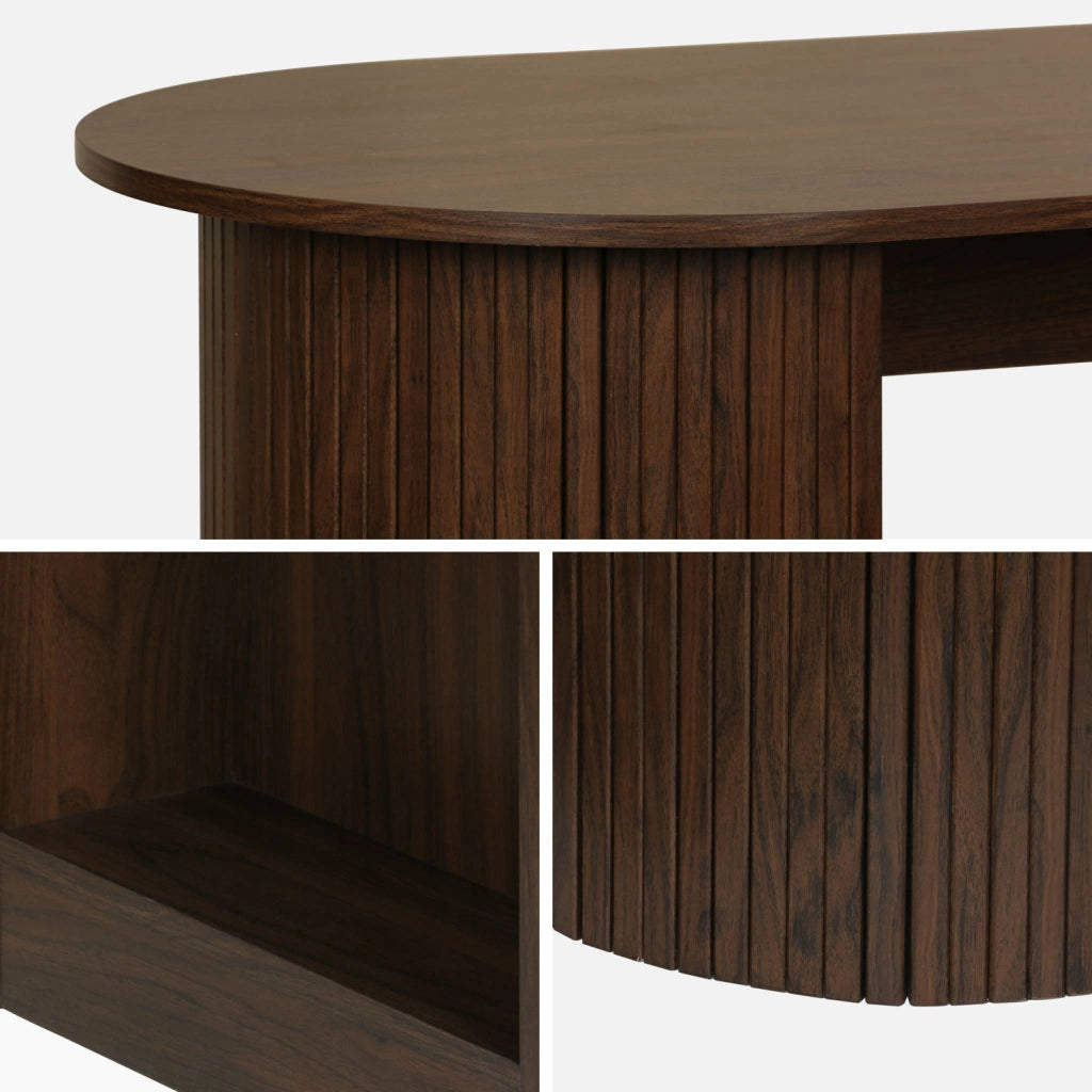 Tavolo alto da cucina decorato in legno con ripostigli, noce