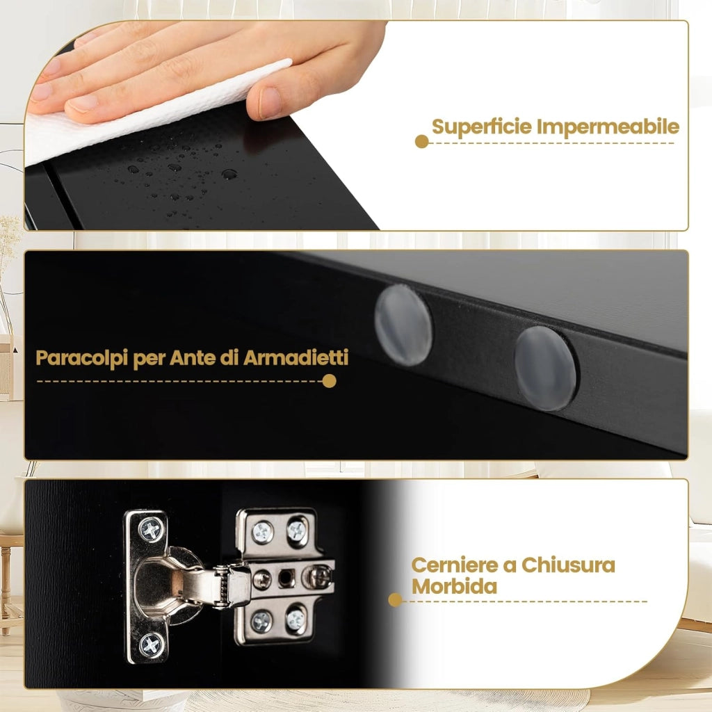 Armadietto da Bagno con Specchio a 2 Ante, Mobiletto da Parete Pensile con Mensola Regolabile, Mobile Bagno Sospeso con Specchiera 65 x 62 x 11 cm (Nero)