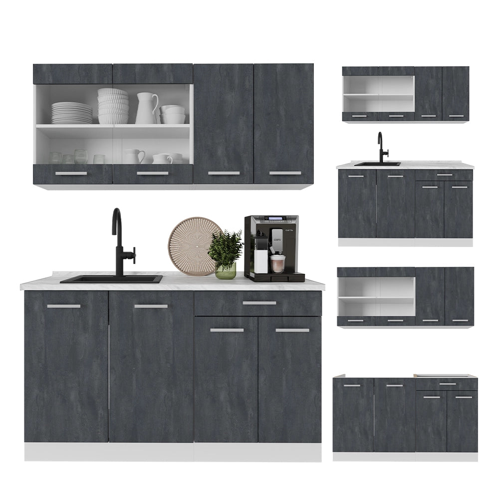 Vicco Cucina monoblocco Nero cemento/bianco 140 cm PL Rovere