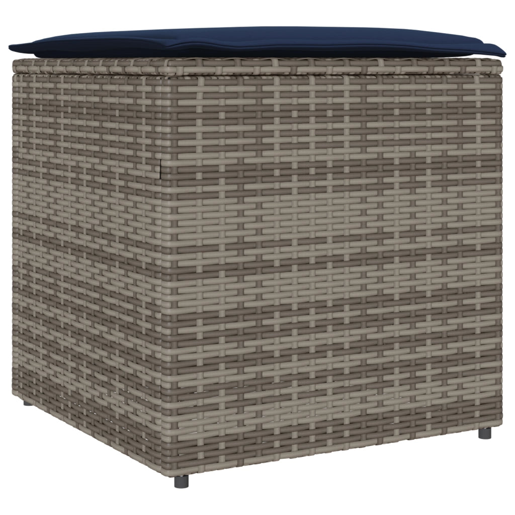 Scatola di Stoccaggio Grigio e Blu Navy Rattan e Cuscino in Tessuto