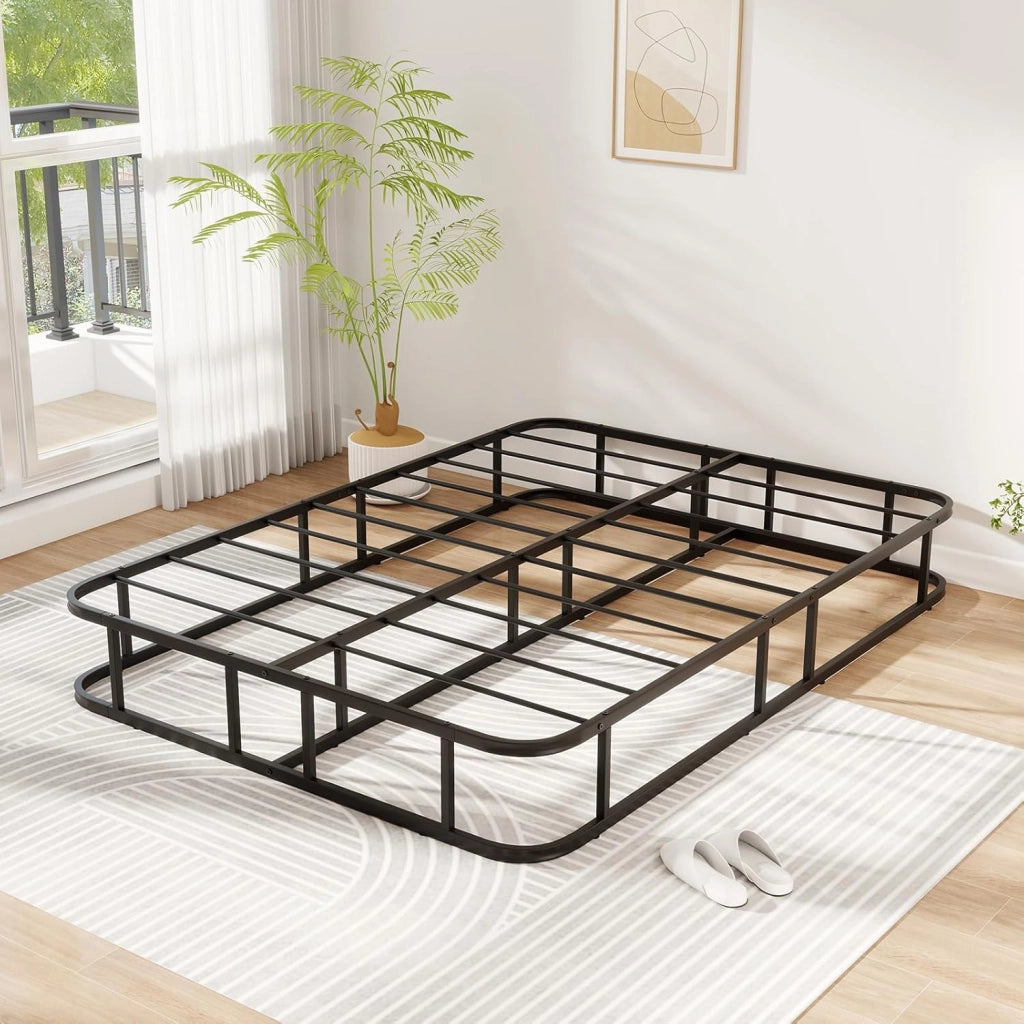 Telaio Letto Matrimoniale in Metallo 140x200 Cm, Struttura Letto Piattaforma con 16 Barre di Supporto, Doghe, Piedi Antiscivolo e Capacità di Carico 300 Kg, Nero