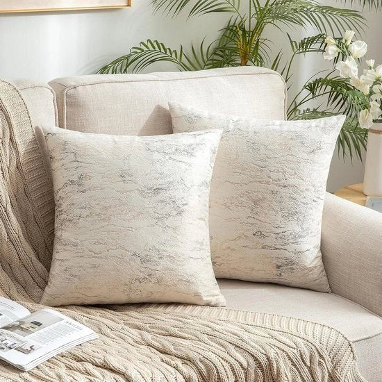 Hoeze perfoliato decorativo quadrato - Sierhoeze in stile francese per divano camera da letto - Finissaggio elegante - Crème - 50 x 50 cm - 2 pezzi