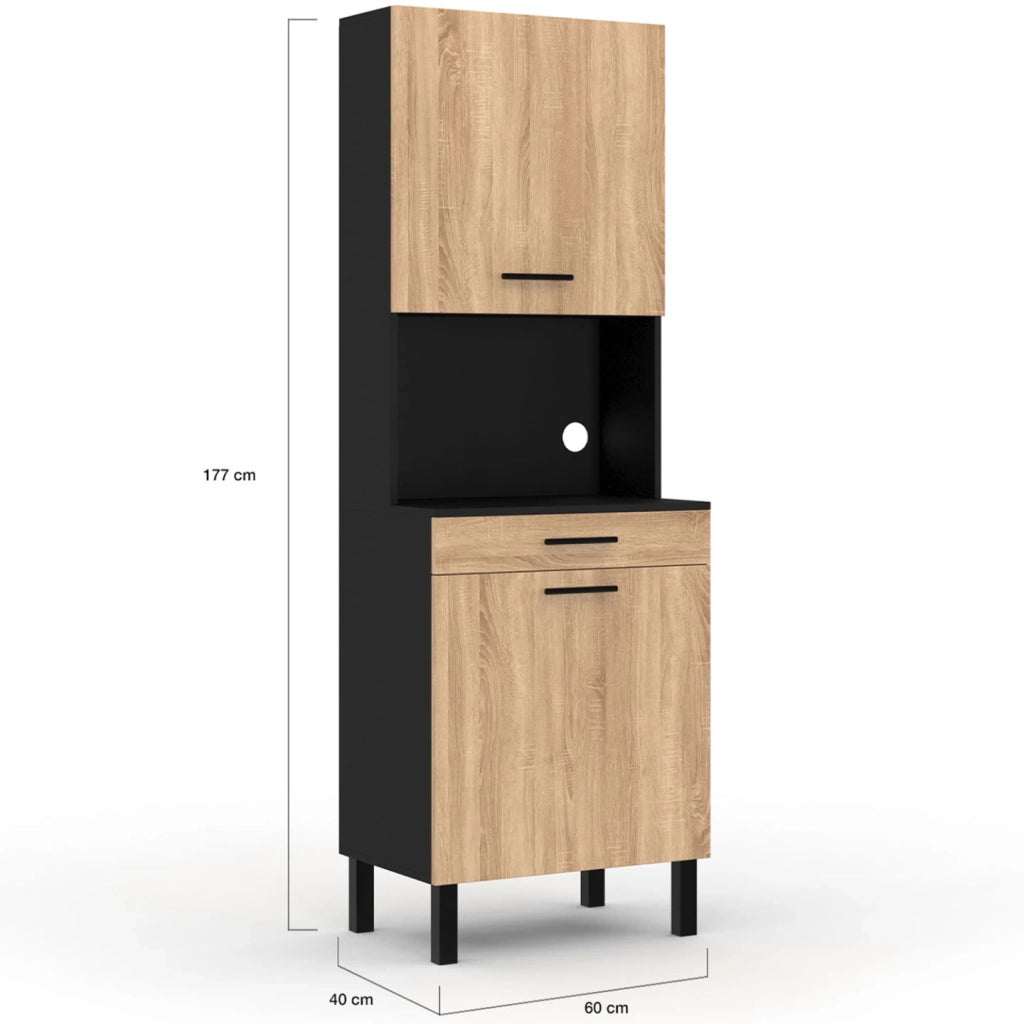 IDMarket - Comò da cucina CINA 60 CM 2 ante + cassetto look nero e faggio