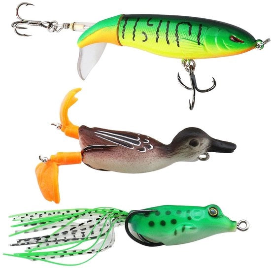 Set di Spine di 3 per Acqua di Superficie in Plastica/Metallo - Movimento Realistico - per Acque Dolci/Marine - Pescata con L'amo