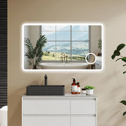 Aica 100x60cm Specchio da bagno Bluetooth antiappannamento, 3 colori dimmerabili, lente d'ingrandimento 3X