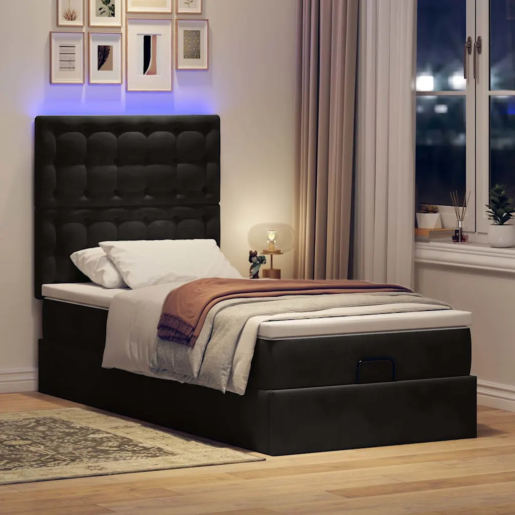 Struttura Letto Pouf con Materassi Nero 80x200 cm in Velluto 3314428