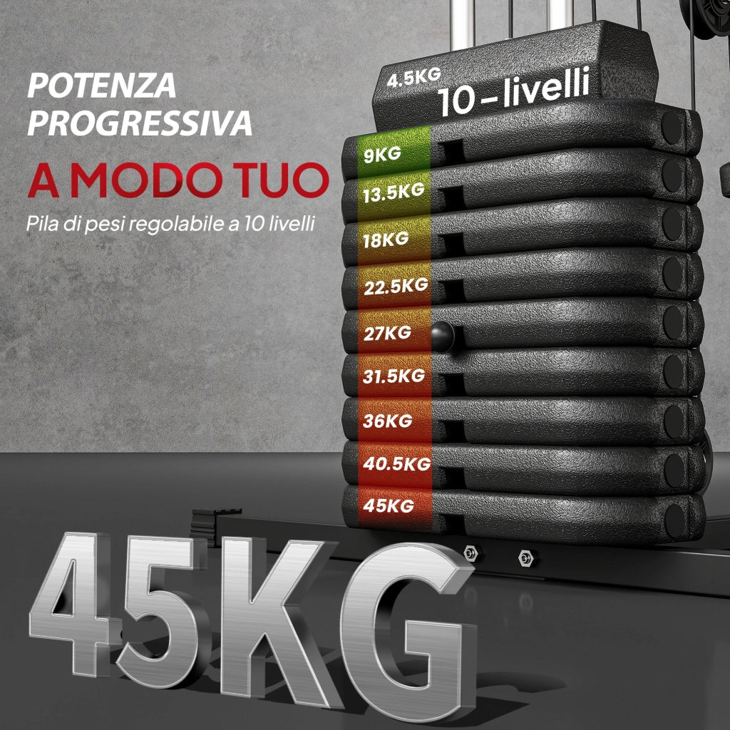 Stazione Fitness Multifunzione ¨C Xylo ¨C 45kg, 135x103x200cm, Nero