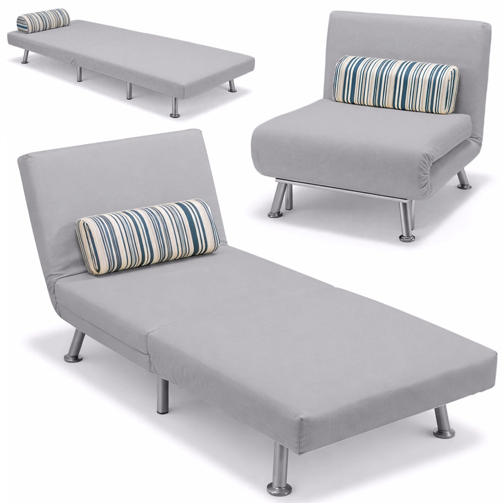Poltrona Letto 1 Posto Schienale Reclinabile in Metallo e Tessuto 75x73x73 Salvaspazio Grigio Chiaro