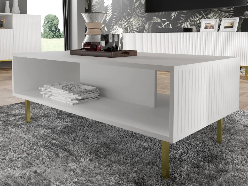 TAVOLINO DA CAFFÈ RAVENNA B IN MDF FOGLIATO 90x60x45 BIANCO OPACO GAMBE NERE