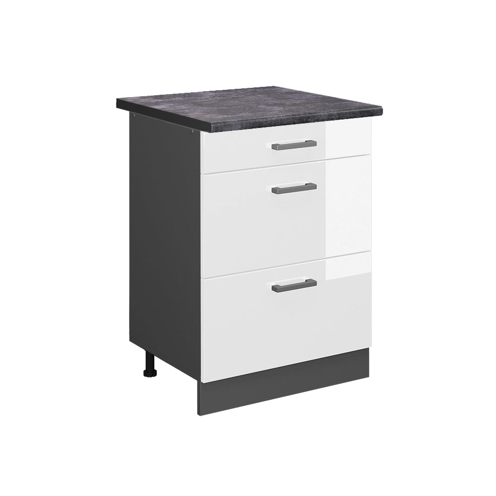 Vicco Mobiletto base per cucina Bianco lucido 60 cm con cassetti, PL Antracite
