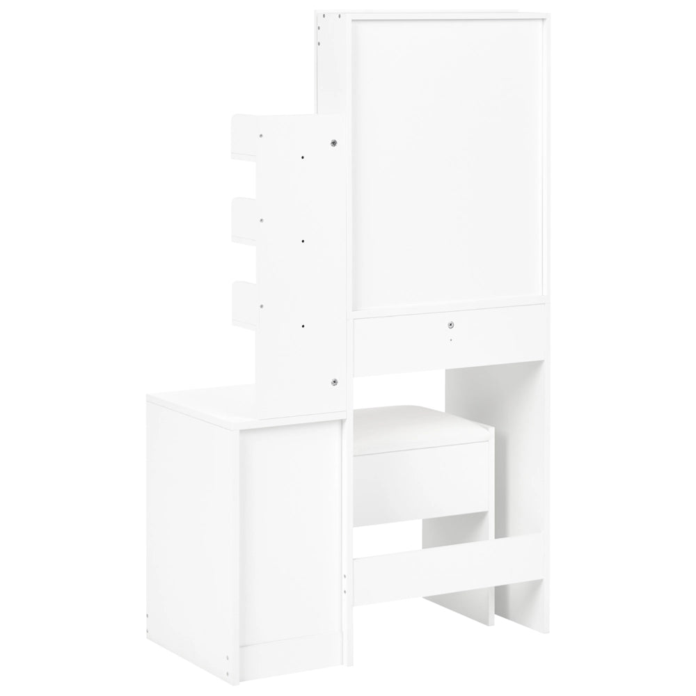Toeletta in MDF bianco con specchio e sgabello 4 cassetti 3 ripiani scrivania da toeletta specchio per il trucco design minimalista
