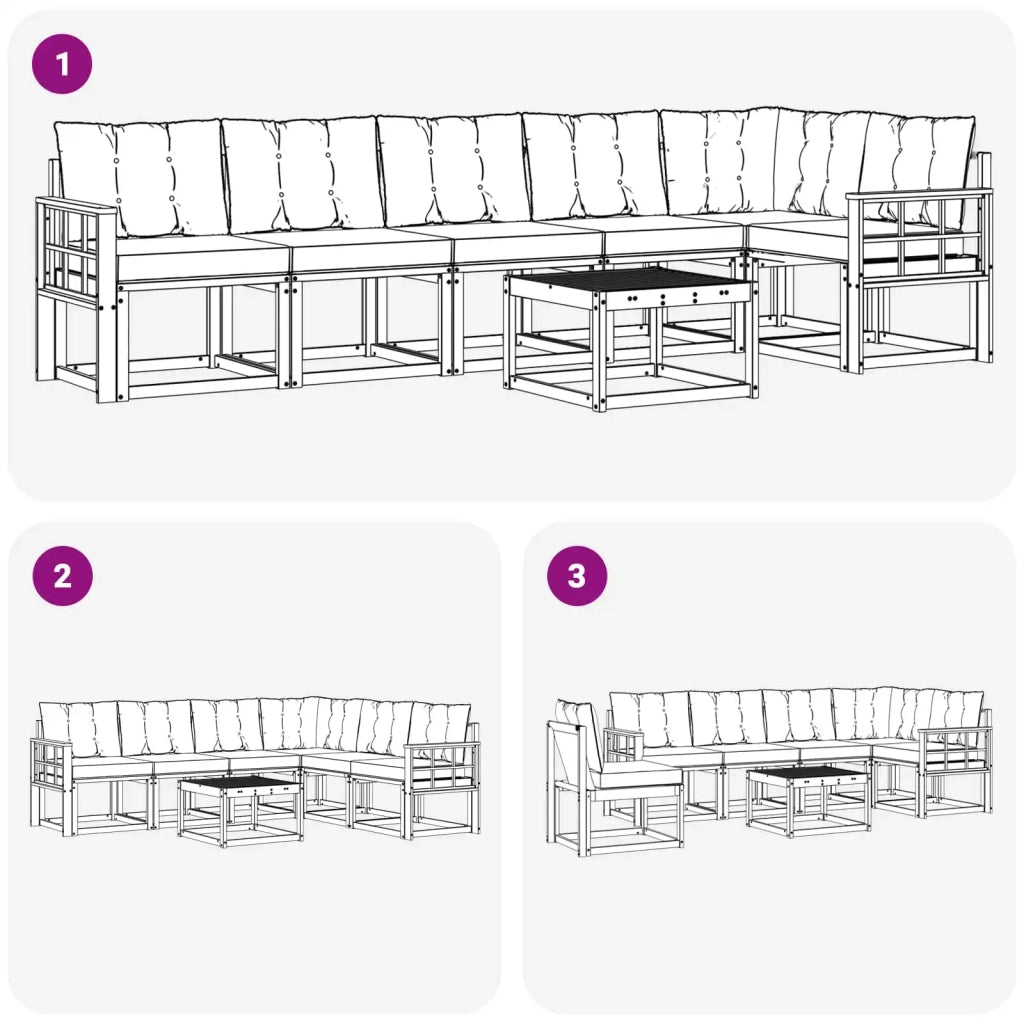 Set di divani da esterno 7 pz Bianco e Nero 3389554
