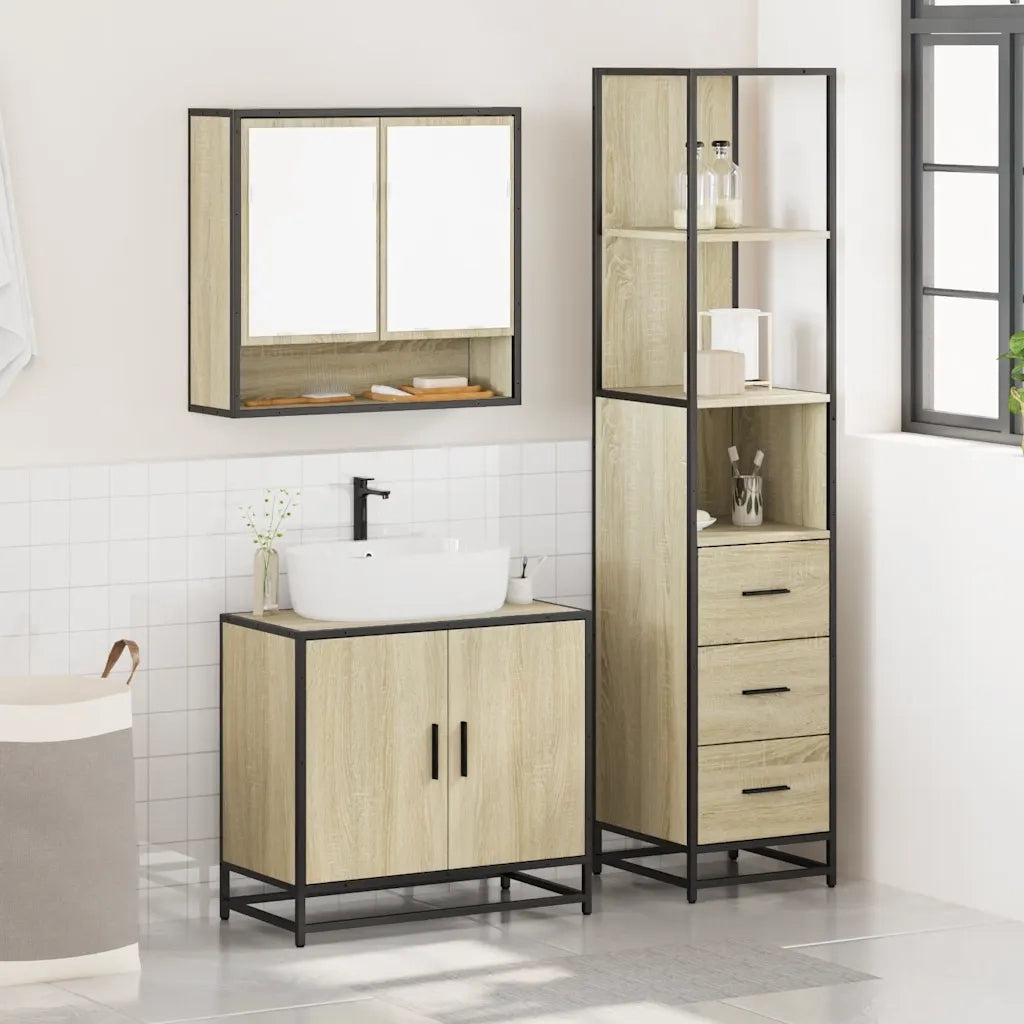 Set Mobili da Bagno 3 pz Rovere Sonoma in Legno Multistrato