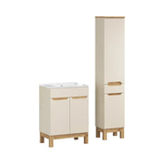 Set da bagno ERMANO effetto cachemire quercia 95cm: mobile sotto lavabo + lavabo incasso bianco + colonna