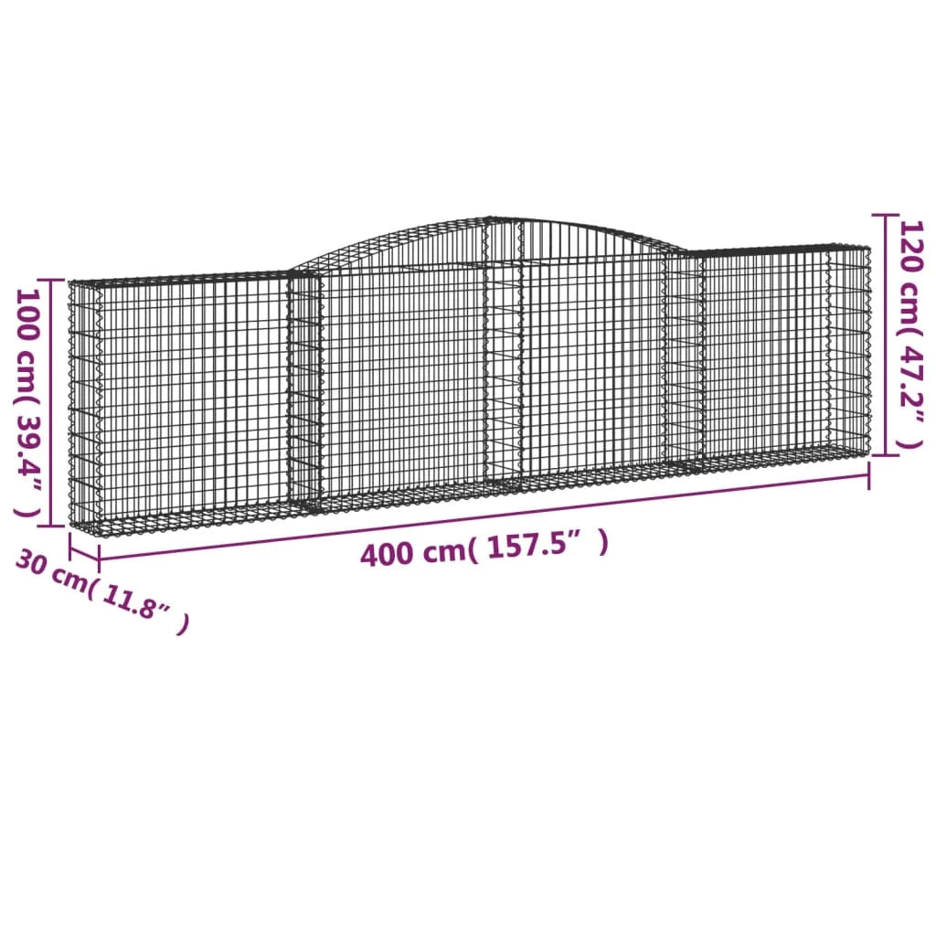 Cestini gabbioni recinzione a gabbia muro di contenimento ad arco 6 pezzi 400 x 30 x 100/120 cm ferro zincato argento 02_0041032