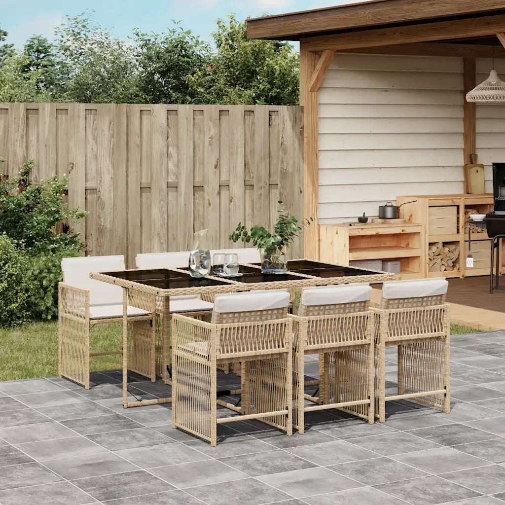 Set da Pranzo da Giardino 7 pz con Cuscini Beige in Polyrattan 3211630