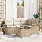 Set Divano da Giardino 5 Pezzi con Cuscini Rattan Poliestere Marrone