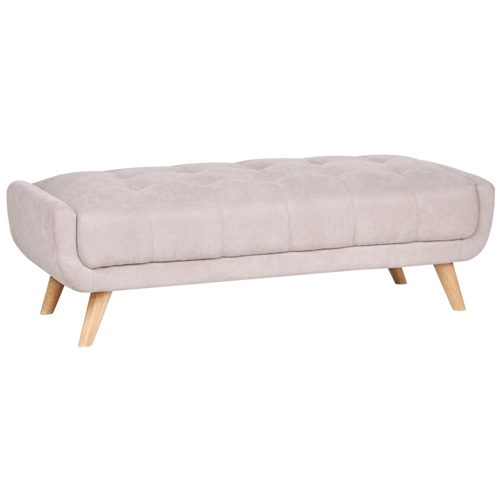 Pouf rettangolare in tessuto color tortora, stile retrò, per soggiorno, con gambe in legno