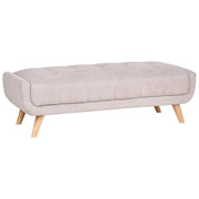 Pouf rettangolare in tessuto color tortora, stile retrò, per soggiorno, con gambe in legno