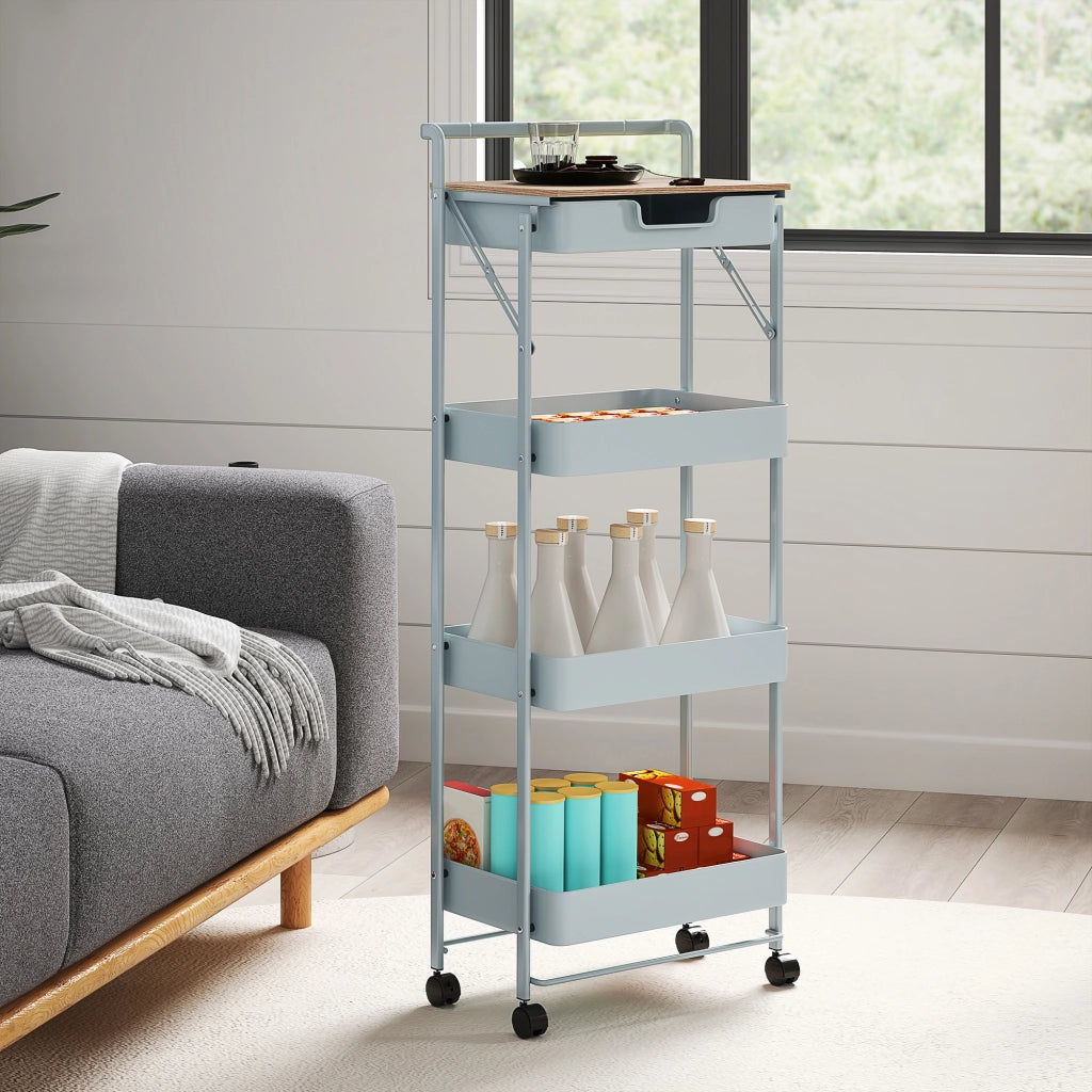 Carrello mobile con cassetto e cestini ¨C Zephmum ¨C 4 livelli verde