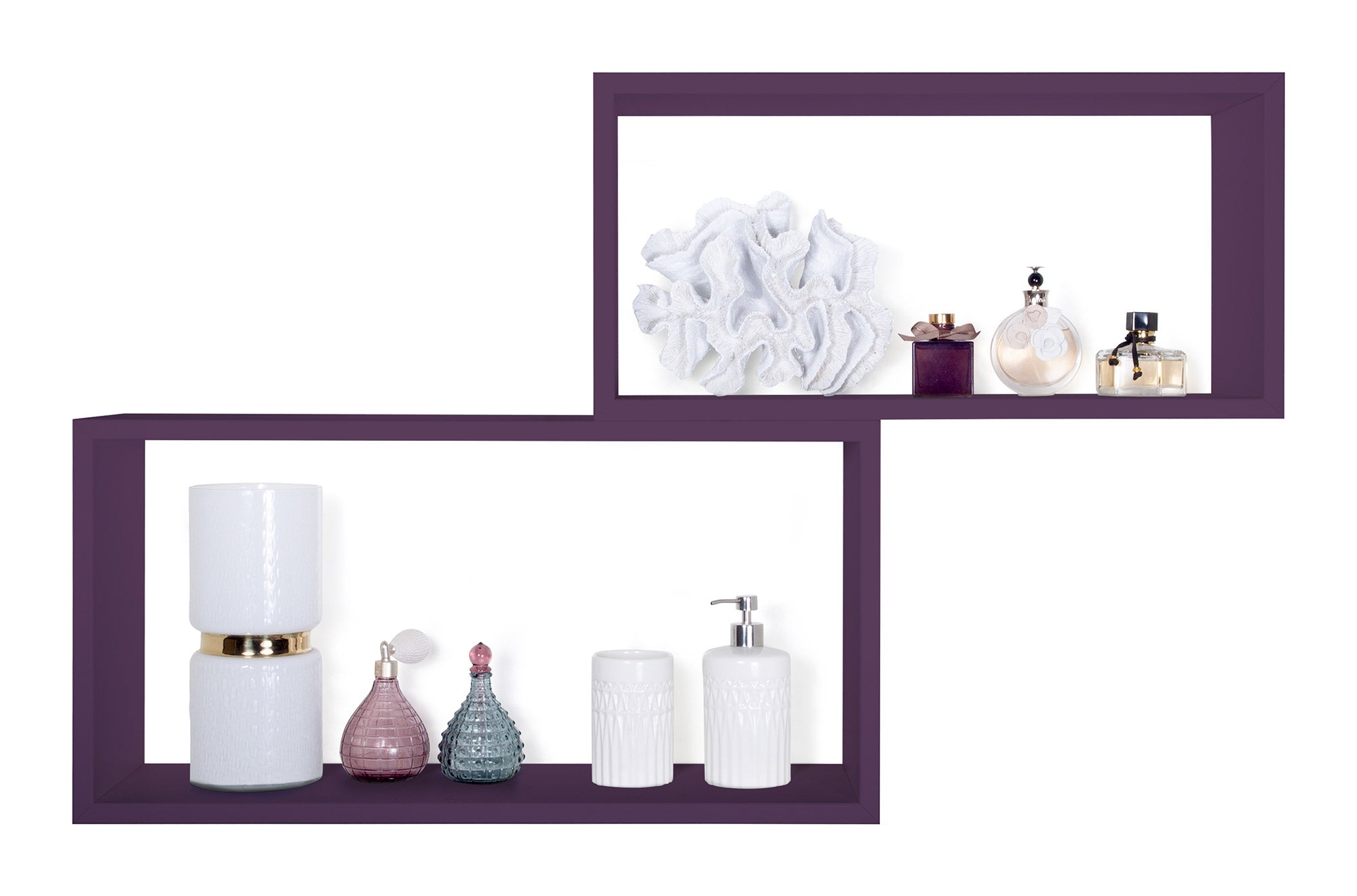 Set 2 Mensole Cubo da Parete Rettangolare in Fibra di Legno Bislugno  Viola Melanzana