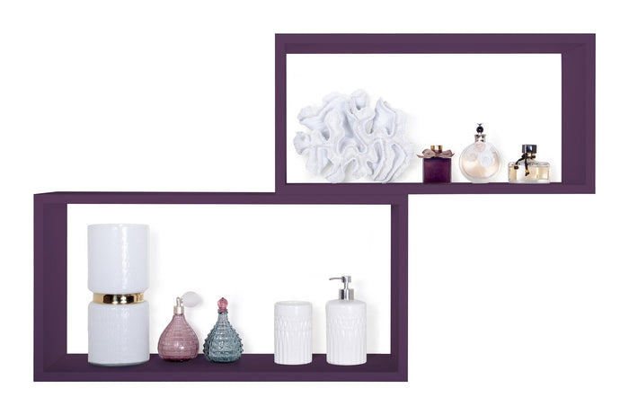 Set 2 Mensole Cubo da Parete Rettangolare in Fibra di Legno Bislugno  Viola Melanzana