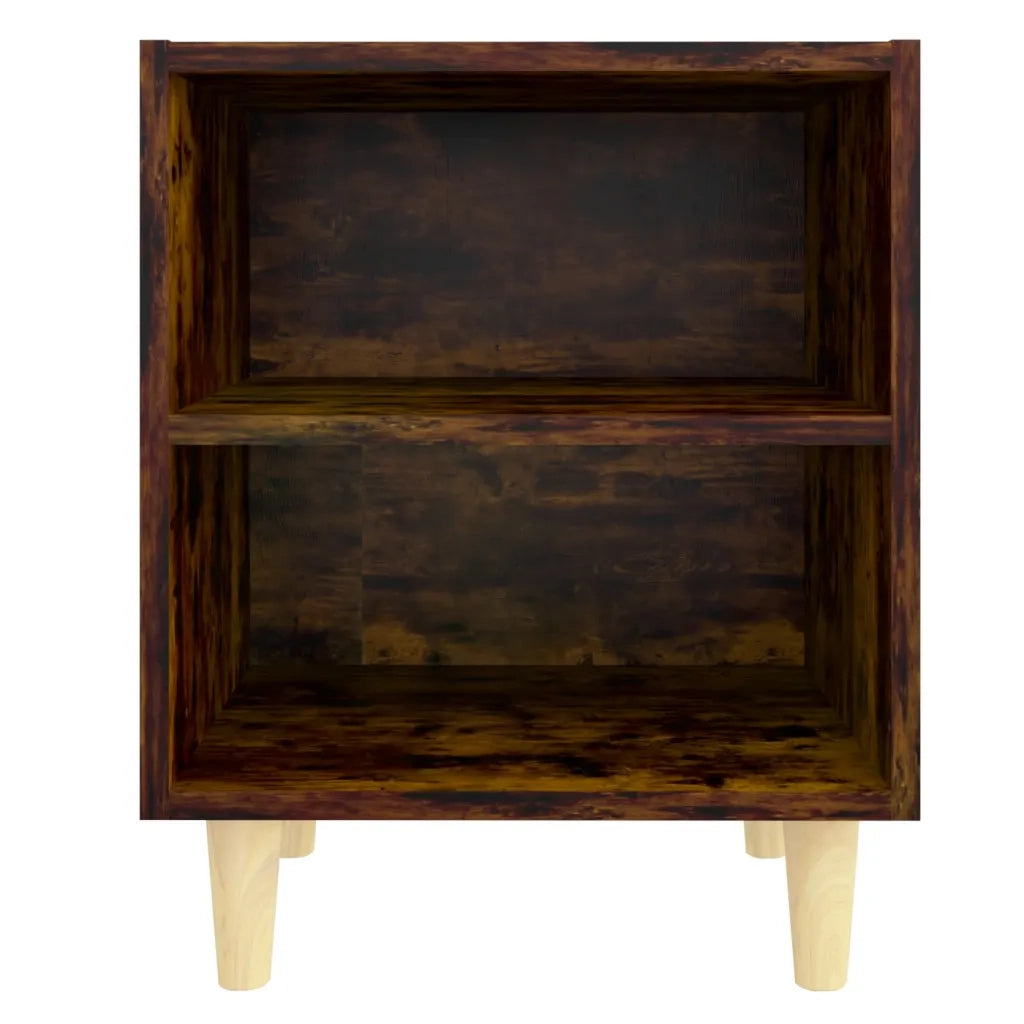 Comodino | Armadio da Notte | Mobiletto da notte con Gambe in Legno Massello Rovere Fumo 40x35x50cm