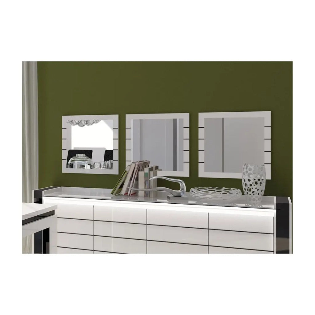 Set di 3 specchi quadrati LINA bianco e nero lucido - 60 cm