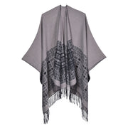 Sciarpa/mantella reversibile in cashmere a tinta unita per autunno/inverno, semplice e spessa con nappe.