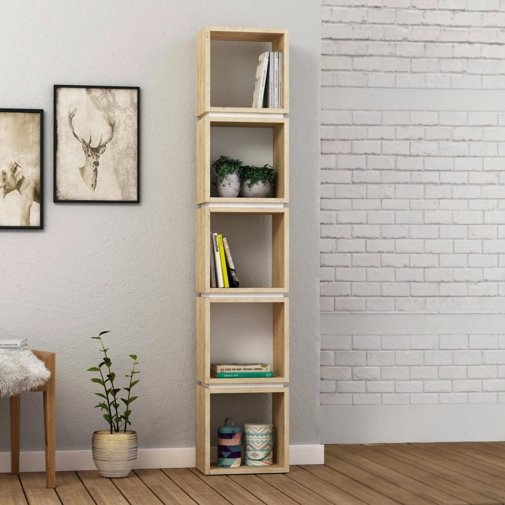 Biblioteca Tomas, Libreria 4 Ripiani, 32x22x167h cm Marrone Quercia