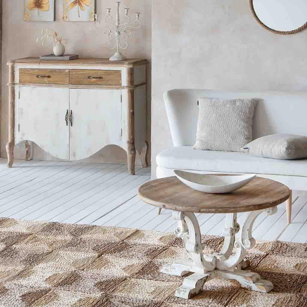 Centrotavola in legno e madreperla bianco 48x22x10h cm