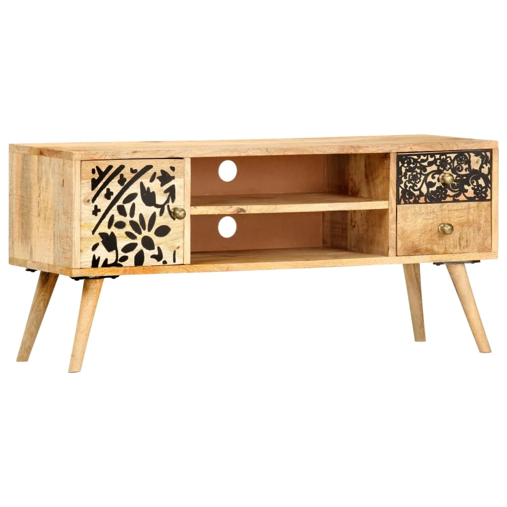 Mobile TV multimediale scaffale per televisione televisore buffet sala da pranzo soggiorno camera da letto 100 x 30 x 45 cm legno massello di mango marrone 02_0025438