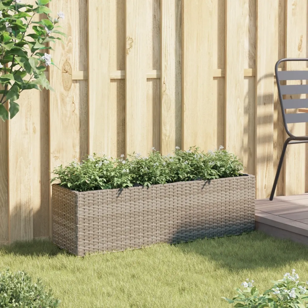 vidaXL Fioriera da Giardino con 3 Vasi Grigia 105x30x32 cm Polyrattan