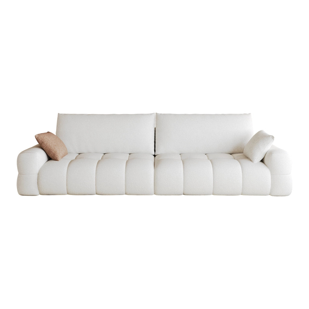 Divano modulare con chaise longue e seduta profonda - in tessuto - bianco crema
