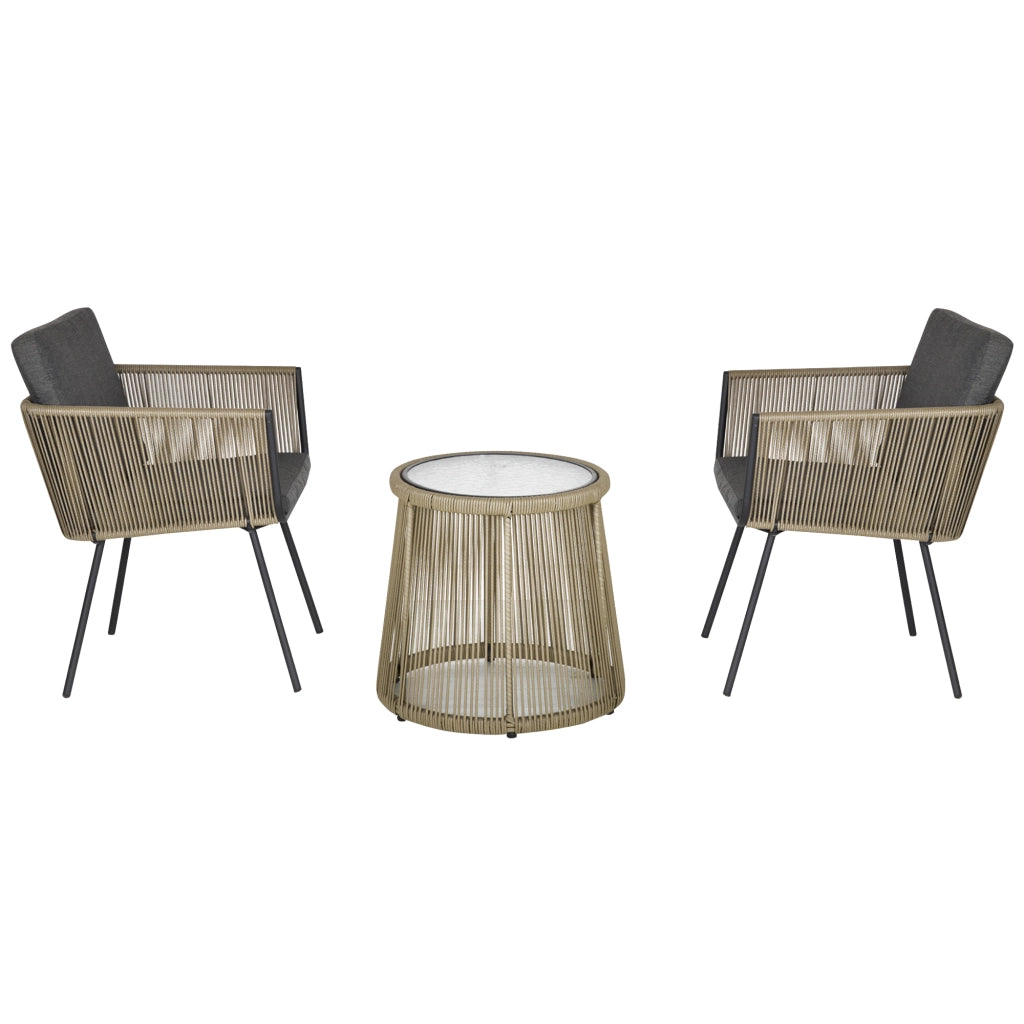 Set Poltroncine con Tavolino da Esterno ¨C Xylo ¨C Rattan PE Grigio Cachi Stile Boho