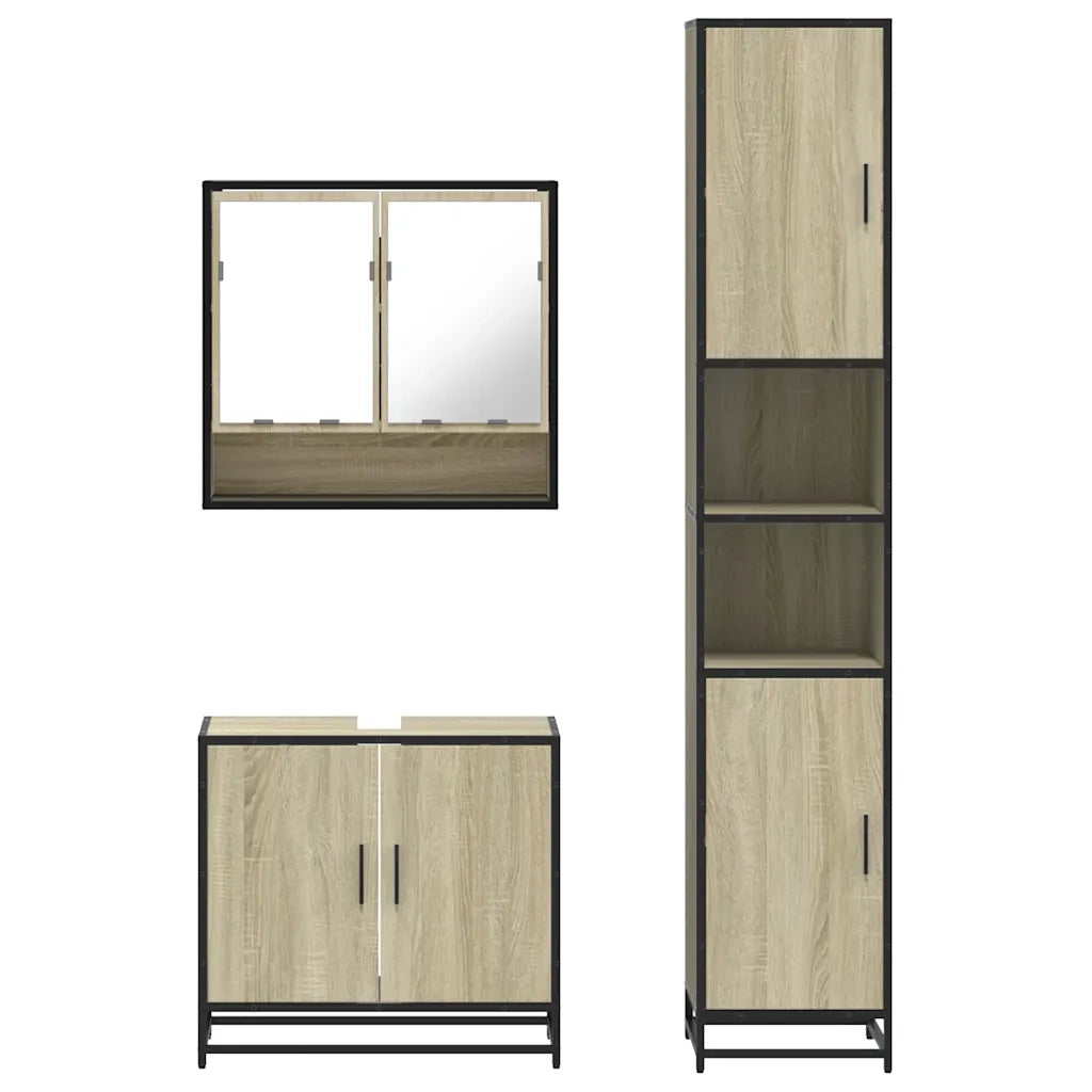Set Mobili da Bagno 3 pz Rovere Sonoma in Legno Multistrato