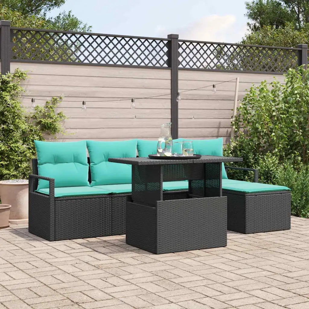 Set Divano da Giardino con cuscino 6 pcs Nero e blu 3348812