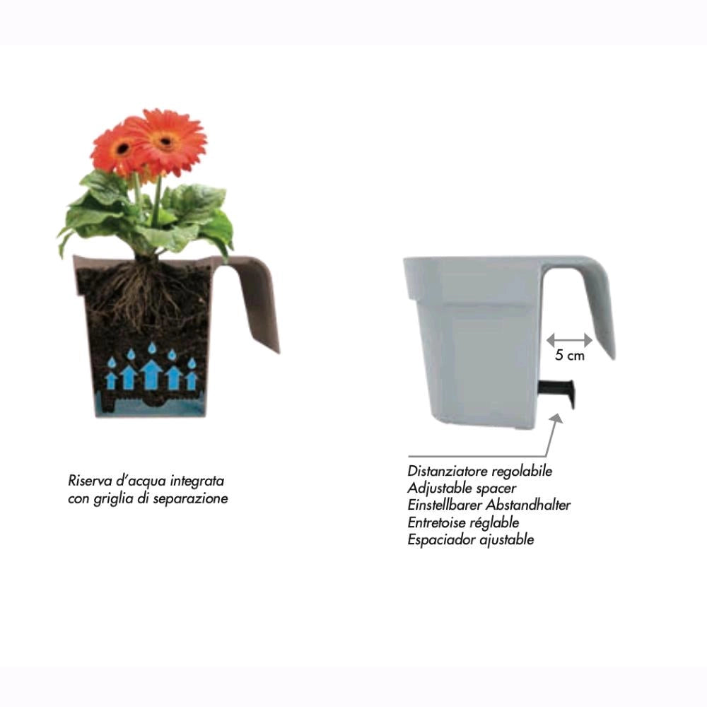 Vaso da Balcone Tortora 38x15x18H cm Balconiera Cassetta per Ringhiere e Parapetti