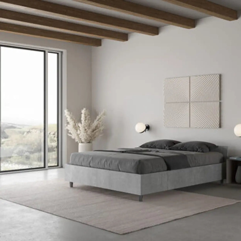 Letto matrimoniale francese con rete 140x190 cemento Nuamo