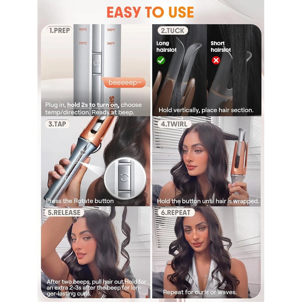 Trade Shop - Arricciacapelli Automatico Con 3 Temperature Rotazione Antigroviglio Per Styling Capelli -