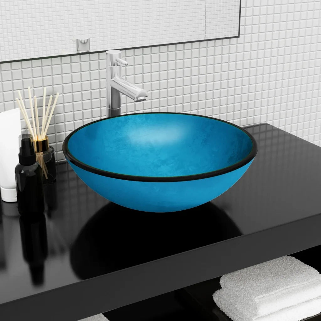 Lavandino in Vetro Temperato 42x14 cm Blu CFW6273871