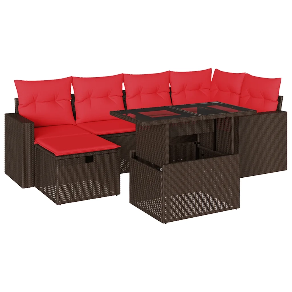 Set Divani da Giardino 7 pz con Cuscini Marrone in Polyrattan 3274824