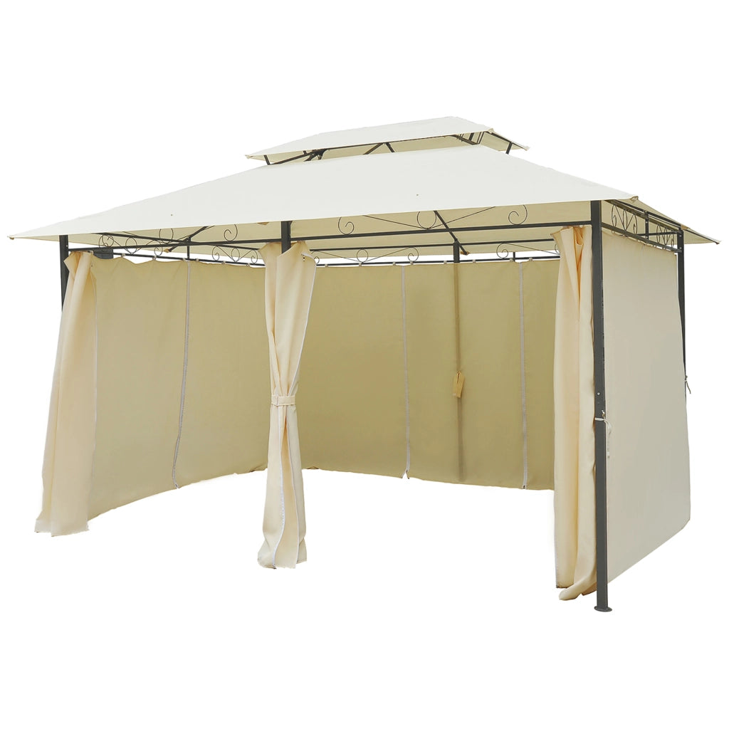 Gazebo da Giardino 3x4 m con Tende e Tetto a 2 Livelli Bianco Crema
