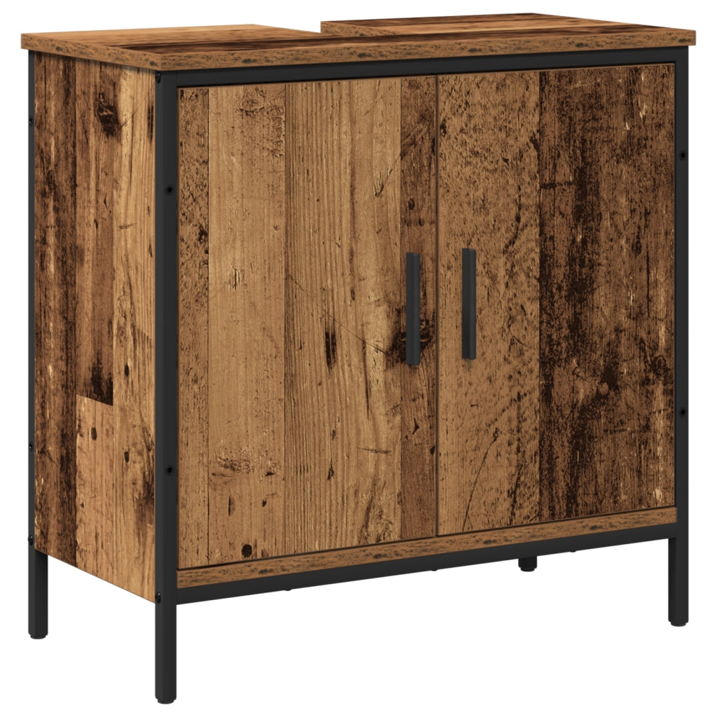 Set di mobili da bagno 2 pezzi in legno vecchio e legno ingegnerizzato