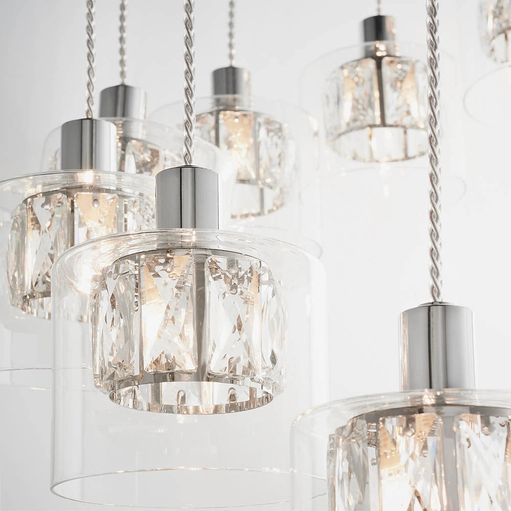 Lampadario rotondo cromo cristallo 12xG9 Endon Verina