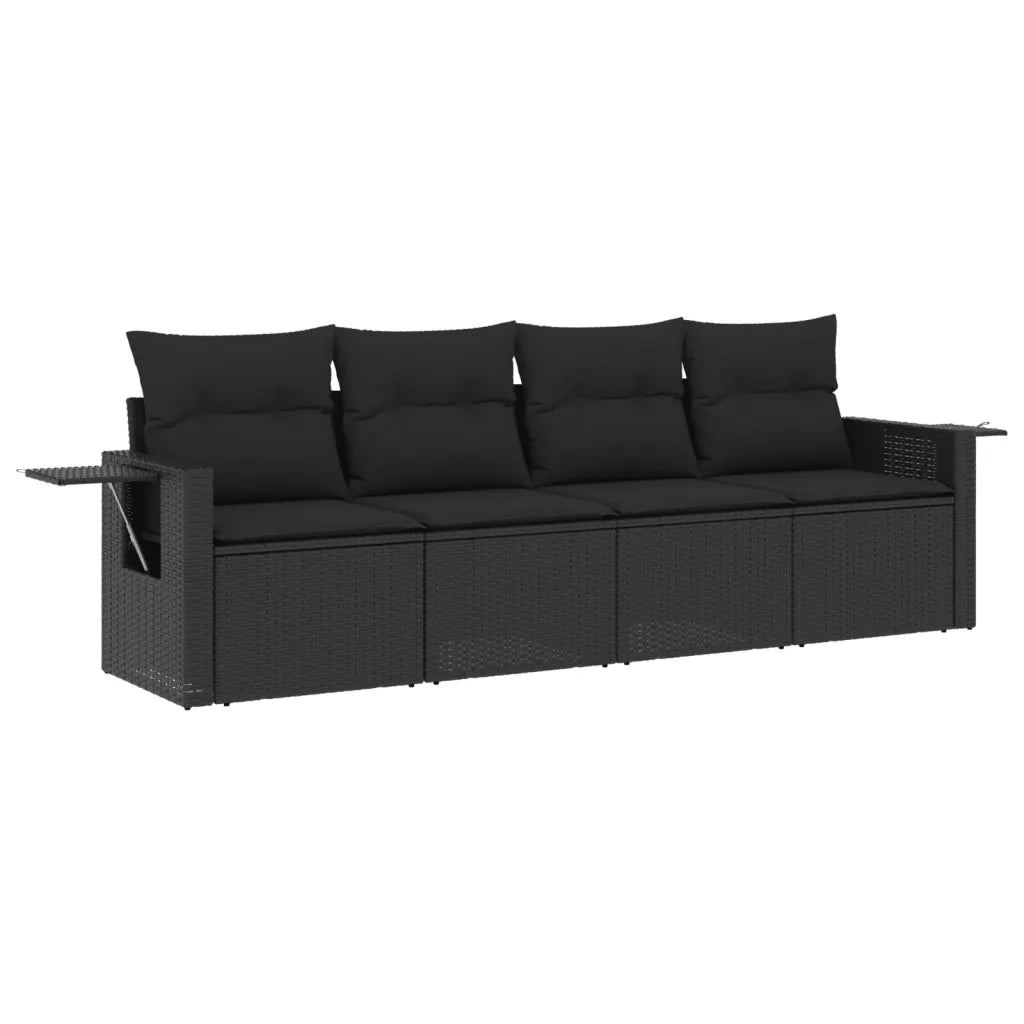 Set Divani da Giardino 4 pz con Cuscini Nero in Polyrattan