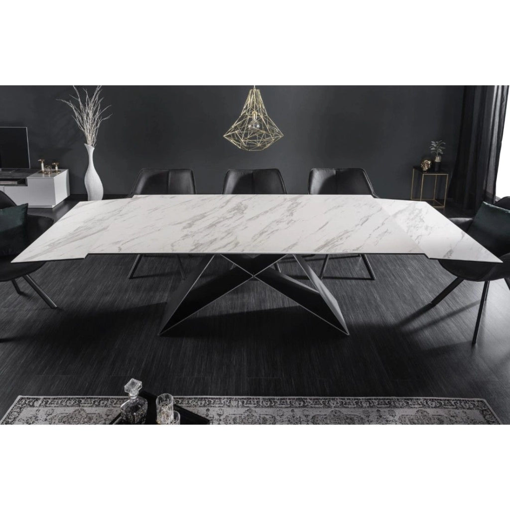 Tavolo da pranzo ATARA 180–260 cm – Piano in ceramica effetto marmo bianco e metallo nero